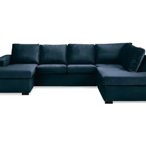 Basic Home Crazy 4-sits Högervänd U-formad Large Soffa med Divan och Schäslong i Sammet Blå - Möbler Populär