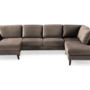 Populär Scandi Days Trend 4-sits Högervänd U-formad Soffa med Divan och Schäslong i Sammet Brun - Möbler