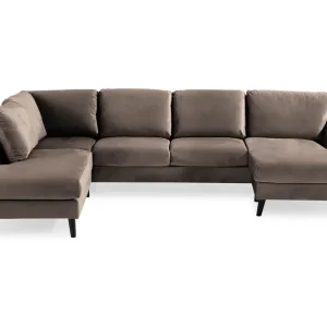 Nyhet Scandi Days Trend 4-sits Vänstervänd U-formad Soffa med Divan och Schäslong i Sammet Brun - Möbler