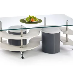 Concept 55 Nina Soffbord med Pallar 130 cm med Förvaring Hylla Glas/Grå/Vit - Möbler Nedsatt pris