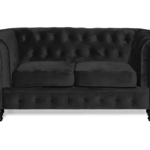 Manor House Chesterfield Lyx 2-sits Liten sammetssoffa - Djup soffa 160 cm bred Svart - Möbler Lågt pris