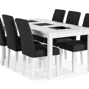 Basic Home Jasmin Matgrupp 180 cm Rektangulärt matbord med 6 st Viktor Matstolar Vit / Mörkgrå - Möbler Kundfavorit