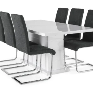 Handla nu Concept 55 Ratliff Förlängningsbar Matgrupp 180 cm med 6 Cibus Stol Vit/Grå/Krom - Möbler
