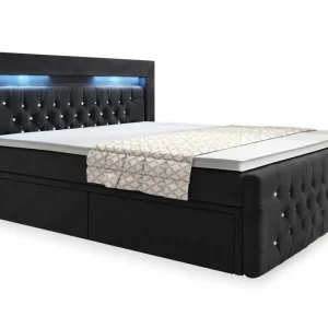 Nyhet Cloud47 Franco Komplett Sängpaket med förvaring LED-belysning 180x200 cm Svart / Sammet kristall sänggavel - Möbler