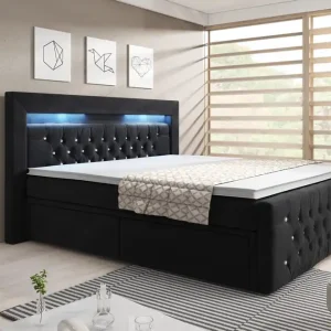 Fri frakt Cloud47 Franco Crystal Sängpaket 140x200 LED-belysning Svart/Sammet - Möbler