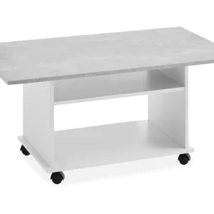 Begränsat erbjudande Scandinavian Choice Azur Soffbord 100 cm med Förvaring Hylla på Hjul Vit/Betonggrå - Möbler