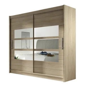 Beställ nu Scandinavian Choice Prag Garderob 180 cm Skjutdörrar Delad Spegel Beige/Trä/Natur - Förvaring