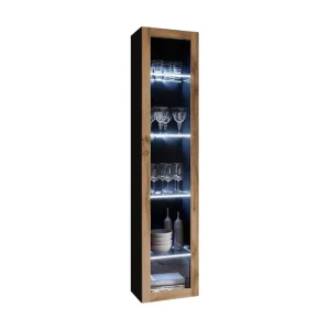 Begränsat antal Veria Smalt Vitrinskåp Vit LED Belysning 30 cm djup 40 cm bred 180 cm hög Mörkt Trä Glas Natur/Svart - Förvaring