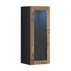 Sista chansen Veria Vitrinskåp Vit LED Belysning 32 cm djup 35 cm bred 90 cm hög Mörkt Trä Glas Natur/Svart - Förvaring