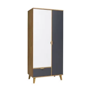 Snabb frakt Scandinavian Choice Vintra Garderob 90 cm Vit/Grå/Gyllene Ek - Förvaring