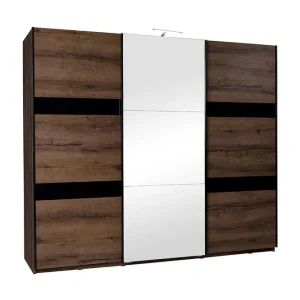 Scandinavian Choice Najera Garderob 250x68,5x215 cm Ek/Svart Högglans/Vit LED-Belysning - Förvaring Premium