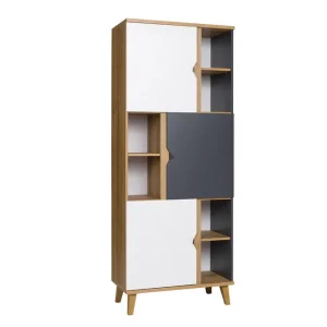 Billig Scandinavian Choice Vintra Bokhylla 80 cm 3 Luckor Vit/Grå/Trä - Förvaring