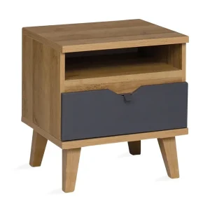 Rabatter Scandinavian Choice Vintra Sängbord 45 cm med Förvaring Hylla + Låda Grå/Natur - Möbler