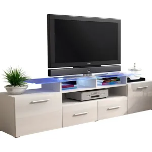 Säker betalning Evora TV-bänk 194x39x39 cm LED-belysning Beige/Grå/Vit - Möbler