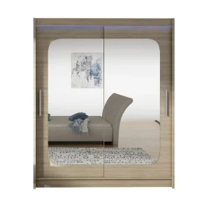 Westa Garderob 150x58x200 cm LED-belysning Beige/Grå - Förvaring Reapris