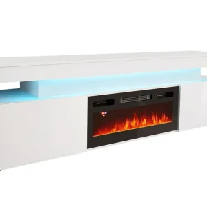 Concept 55 Glenndale Tv bänk med Förvaring + LED kamin + Belysning 190 cm Vit - Möbler Handla nu