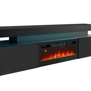 Rabatt Concept 55 Glenndale Tv bänk med Förvaring + LED kamin + Belysning 190 Svart - Möbler