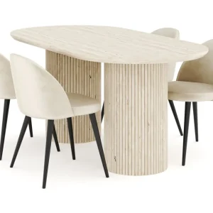 Utförsäljning Concept 55 Kopparbo Matgrupp 180 cm Oval med 4 Valeri Sammetsstolar Travetin - Möbler