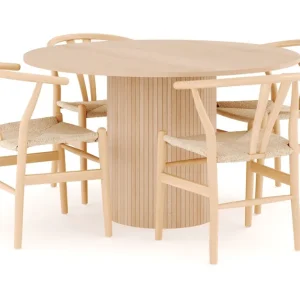 Köp nu Bark Kopparbo Matgrupp 130 cm Rund med 4 Dastoori Matstolar Beige - Möbler