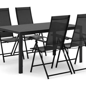 Billig Comfort Garden Siri Rektangulärt utebord 150 cm med 4 Sanna utestolar Svart - Utemöbler