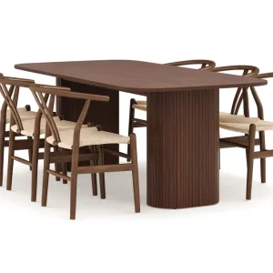 Bark Kopparbo Matgrupp 200 cm med 6 Dastoori Matstol Brun / Beige / Trä / Ribbad - Möbler Outlet