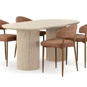 Andrarum Kopparbo Matbord Travetin utseende med 4 st Jairam Matstolar Beige - Möbler Rabatter