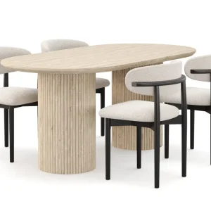 Kampanj Andrarum Uppveda Matbord Travetin utseende med 4 st Jaiveer Matstolar Beige - Möbler