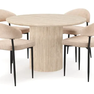Scandinavian Choice Uppveda Runt Matbord 120cm Travetin utseende med 4 st Jairam Matstolar Beige - Möbler Billig