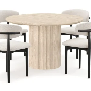 Bästa pris Scandinavian Choice Uppveda Runt Matbord 120cm Travetin utseende med 4 st Jaiveer Matstolar Beige - Möbler