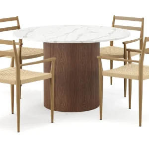 Snabb frakt Scandinavian Choice Uppveda Matbord 120 cm Rund med 4 st Jamna Karmstolar Brun - Möbler