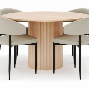 Bark Kopparbo Runt Matbord 130 cm med 4 Sawako Stolar Beige - Möbler Rea
