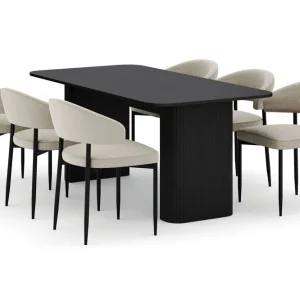 Sänkt pris Bark Kopparbo Matbord 180-240 cm Förlängningsbart med 6 Sawako Stolar Svart - Möbler