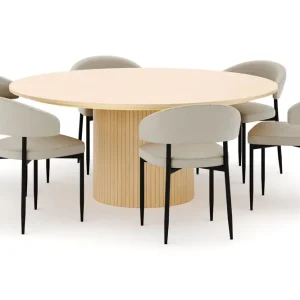 Bark Kopparbo Runt Matbord 180 cm med 6 Sawako Stolar Whitewash - Möbler Sänkt pris