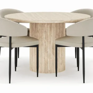 Beställ idag Bark Uppveda Matbord Runt 120 cm med 4 Sawako Stolar Beige - Möbler