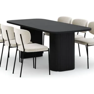 Bark Kopparbo Matbord 200 cm med 6 Gemmiano Stolar Svart - Möbler I lager