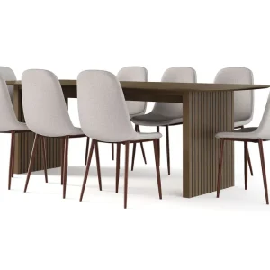 Bark Richeto Matbord Rökt Ek 240 cm valnöt + 8 st Nibe stol beige med valnöt ben Brun/Beige - Möbler Populärt val