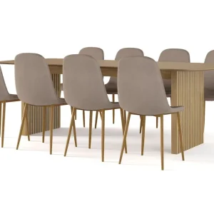 risnedsättning Bark Richeto Matbord 240 cm ek + 8 st Nibe stol brun med ek ben Natur/Brun - Möbler