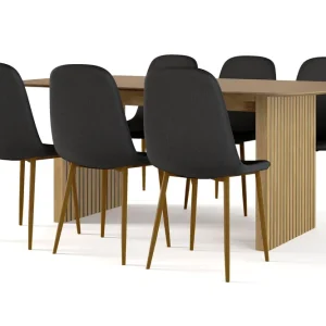 Bark Richeto Matbord 180 cm ek + 6 st Nibe stol svart med ek ben Natur/Svart - Möbler Utförsäljning