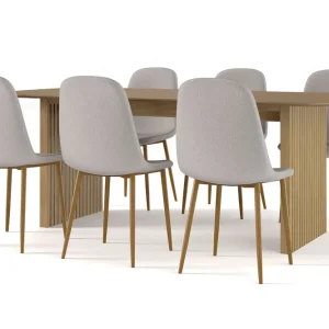 risnedsättning Bark Richeto Matbord 210 cm ek + 6 st Nibe stol grå med ek ben Natur/Grå - Möbler