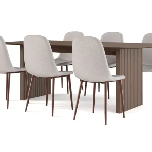 Bark Richeto Matbord Rökt Ek 210 cm valnöt + 6 st Nibe stol beige med valnöt ben Brun/Beige - Möbler Rabatt