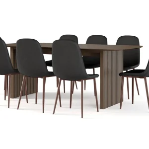 Bark Richeto Matbord Rökt Ek 210 cm valnöt + 8 st Nibe stol svart med valnöt ben Brun/Svart - Möbler Erbjudande