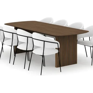 Fynd Bark Richeto Matbord 240 cm med 8 Karol Matstolar Rökt ek / Vit Bouclé - Möbler