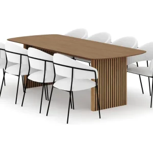 Bark Richeto Matbord 240 cm med 8 Karol Matstolar Naturlig finish / Vit Bouclé - Möbler Rea