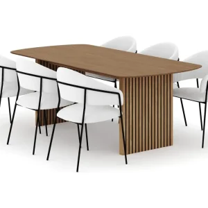 Kampanj Bark Richeto Matbord 210 cm med 6 Karol Matstolar Naturlig finish / Vit Bouclé - Möbler