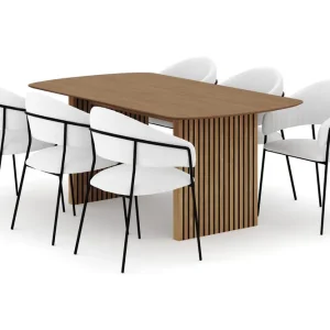 Bark Richeto Matbord 180 cm med 6 Karol Matstolar Naturlig finish / Vit Bouclé - Möbler Kundfavorit