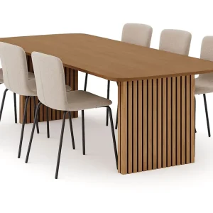 Bark Richeto Matbord 240 cm med 6 Katy Matstolar Naturlig finish / Greige Bouclé / Metallben Svart - Möbler Outlet