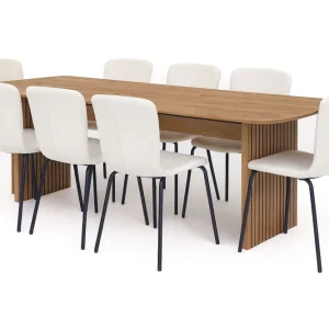 Erbjudande Bark Richeto Matbord 240 cm med 8 Katy Matstolar Naturlig finish / Vit Bouclé / Metallben Svart - Möbler