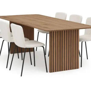 Bark Richeto Matbord 210 cm med 6 Katy Matstolar Naturlig finish / Vit Bouclé / Metallben Svart - Möbler Snabb frakt