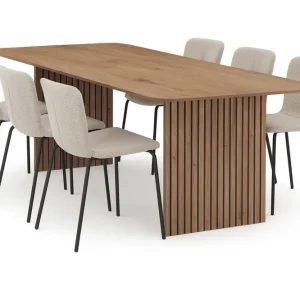 Fri frakt Bark Richeto Matbord 180 cm med 6 Katy Matstolar Naturlig finish / Greige Bouclé / Metallben Svart - Möbler
