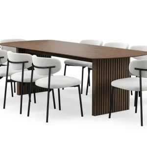 Outlet Bark Richeto Matbord 240 cm med 8 Lucy Matstolar Rökt ek / Vit Bouclé - Möbler